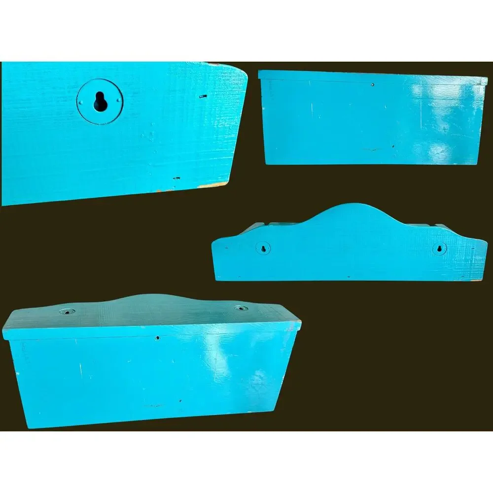 Vintage Teal Wood Wall Shelf-Cottage-Farmhouse Display-Bathroom-Kitchen-Coastal